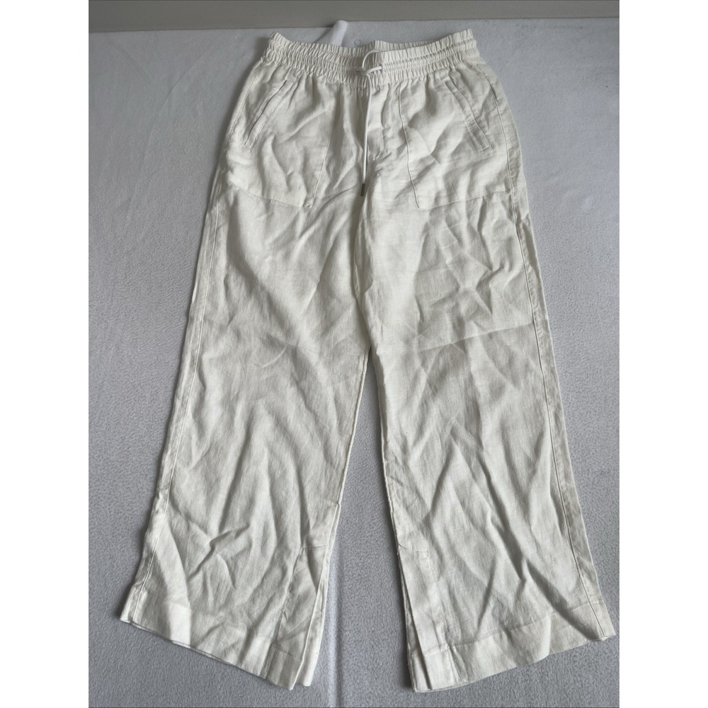Athleta Womens Cabo Pants 100% Linen Wide Leg White Beach Casual Size 8